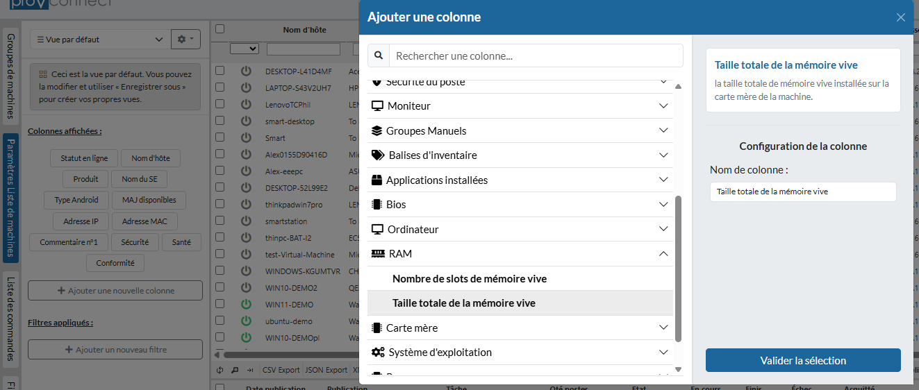 customisation des colonnes